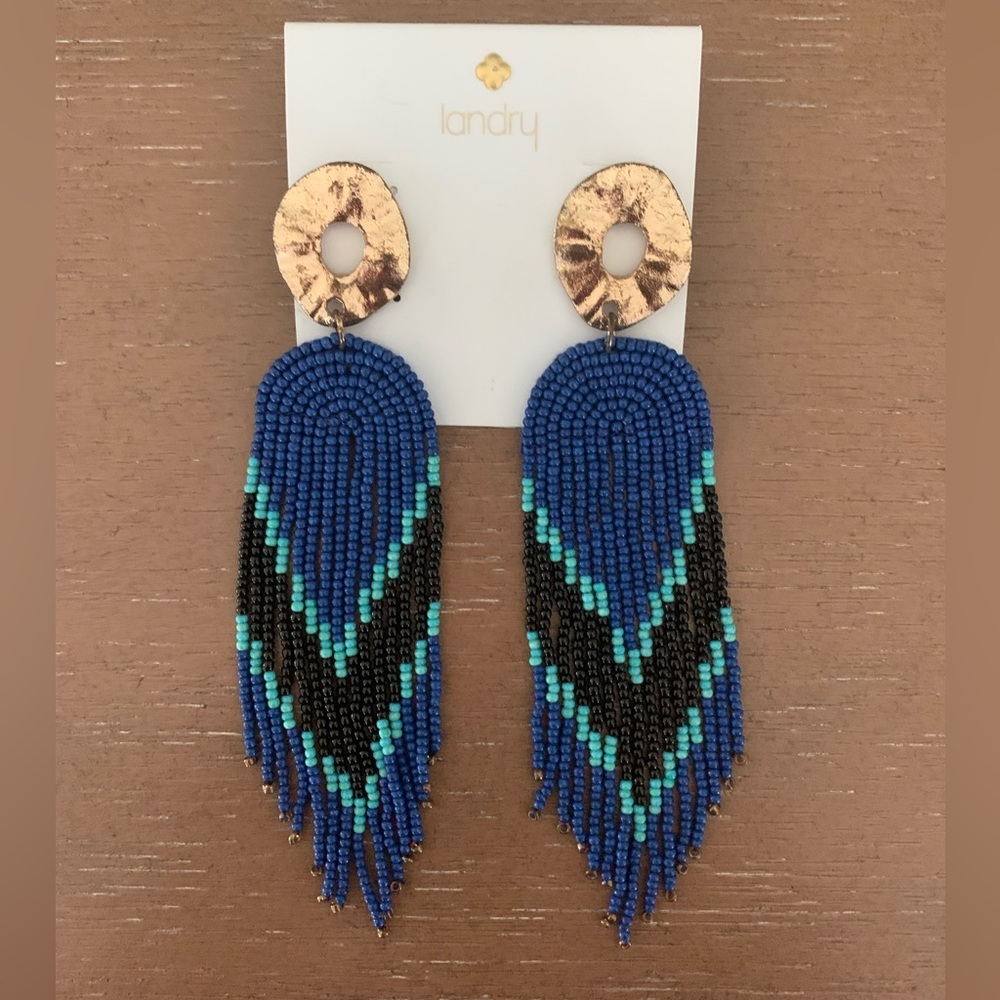 🆕 Landry Turquoise black blue Beaded Earrings